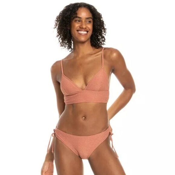 Roxy NWT XL Bikini Top Coconut Crew Tank Swim Top Pink Neutral Shimmer‎ - Picture 1 of 10